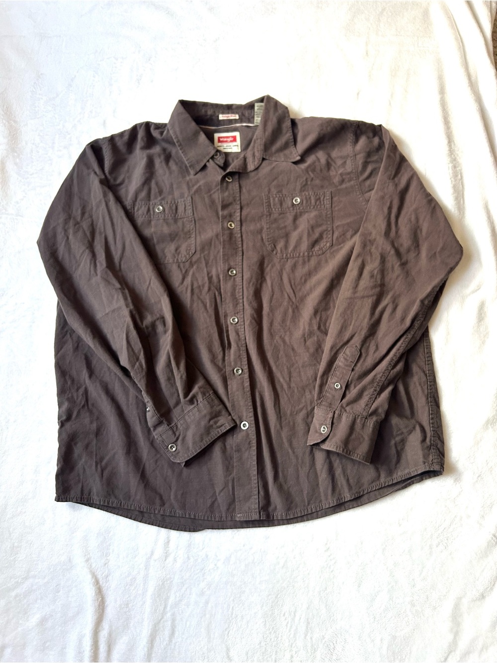 Wrangler Vintage Wash Men’s XL Brown Button Up Shirt 100% Cotton Western Casual